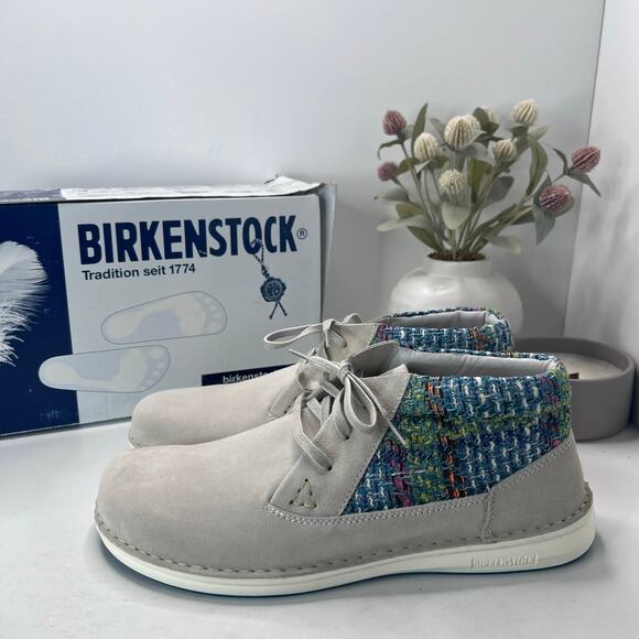 Birkenstocks Memphis High Leather/Textile Shoes Gray/Blue Men 13 NWB Regular Fit - Picture 1 of 10